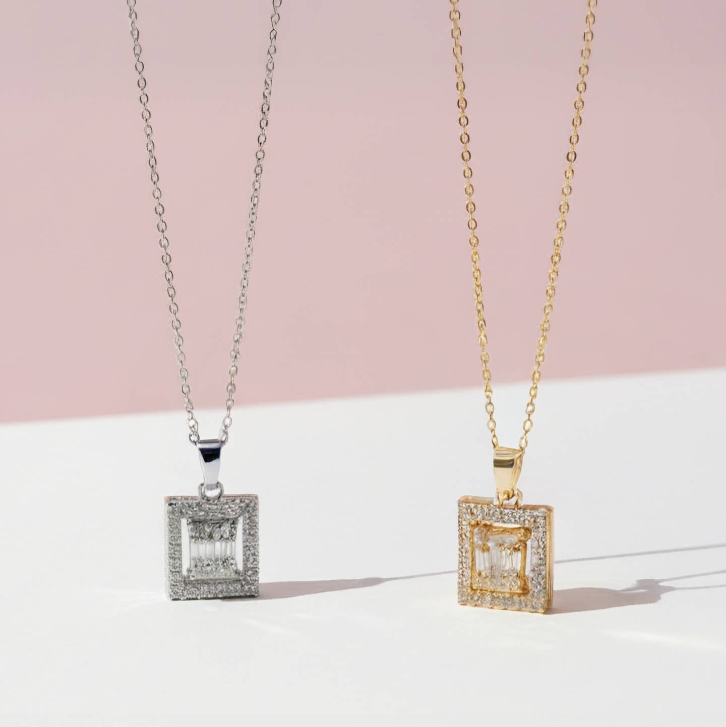 Wholesale Layered Square Crystal Pendant Necklace