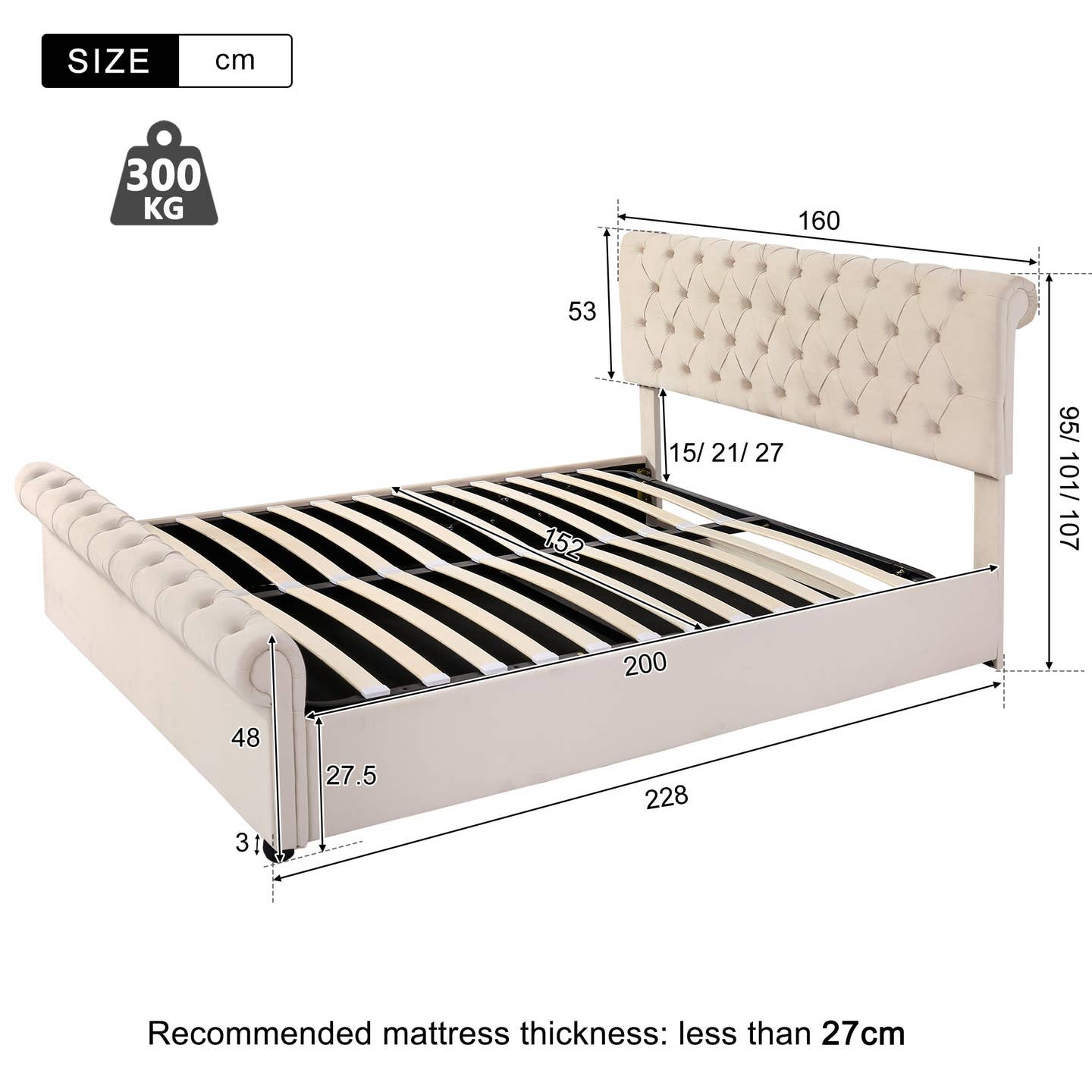 Wholesale Luxury Velvet King Size Bed Frame with Underbed Storage