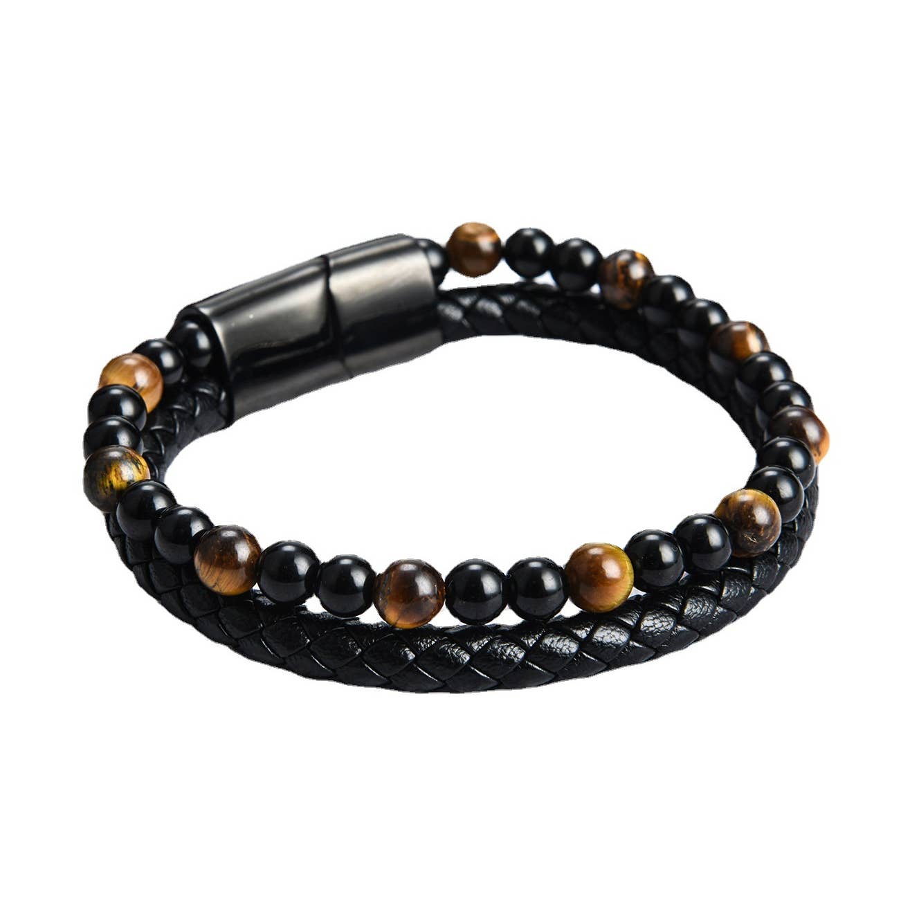 Wholesale Men's Leather Bracelet with Tiger's eye Bracelet
