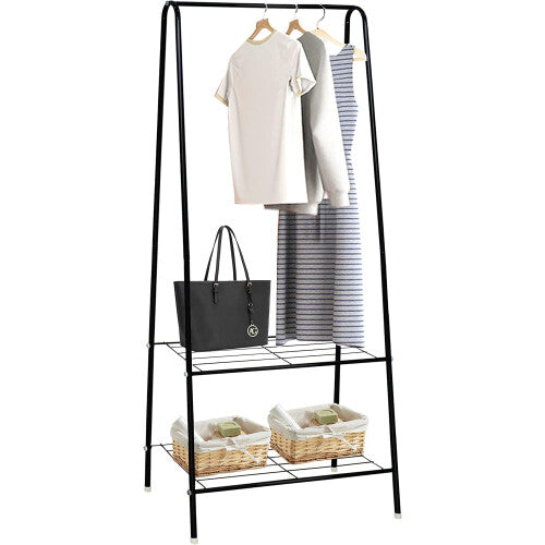 10 Items of HOFLERA Clothes Rail Stand Garment Coat Rack with Metal Shelf, Frame for Home Office, Bedroom, living room, Online Sales Shelf, Saving Space Clothes Rail,1.5m(Black)