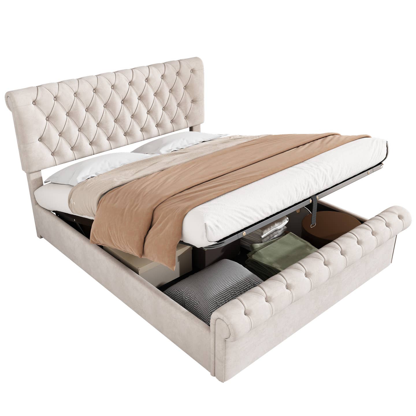 Wholesale Luxury Velvet King Size Bed Frame with Underbed Storage