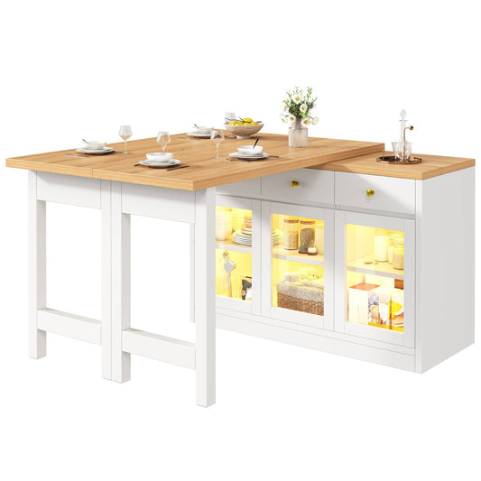 Wholesale Extendable kitchen island with rotatable table, LED lights and storage ARMOIRESTYLE