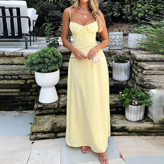 Wholesale A-Line Tie Waist Solid Midi Dress