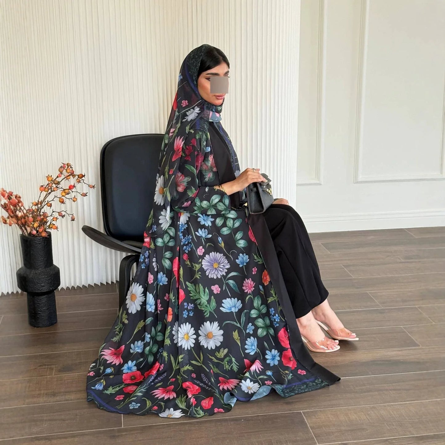 Abaya Hijab Women Eid Party Dresses Jalabiya Muslim Flower Print Cardigan Robe Khimar Ramadan Dubai Open Abayas Kaftan Vestidos