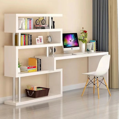 Modern Computer Desk with Bookshelf Standing Desk Shelf High-Quality Wooden Bookshelf with Computer Desk  مكتب كمبيوتر مكتبي