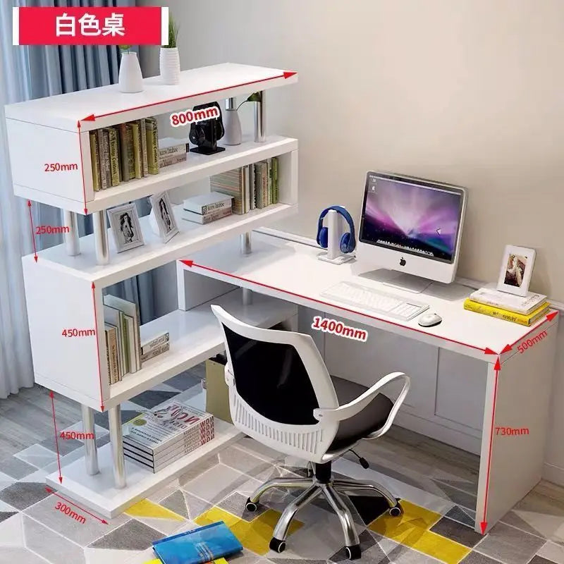 Modern Computer Desk with Bookshelf Standing Desk Shelf High-Quality Wooden Bookshelf with Computer Desk  مكتب كمبيوتر مكتبي