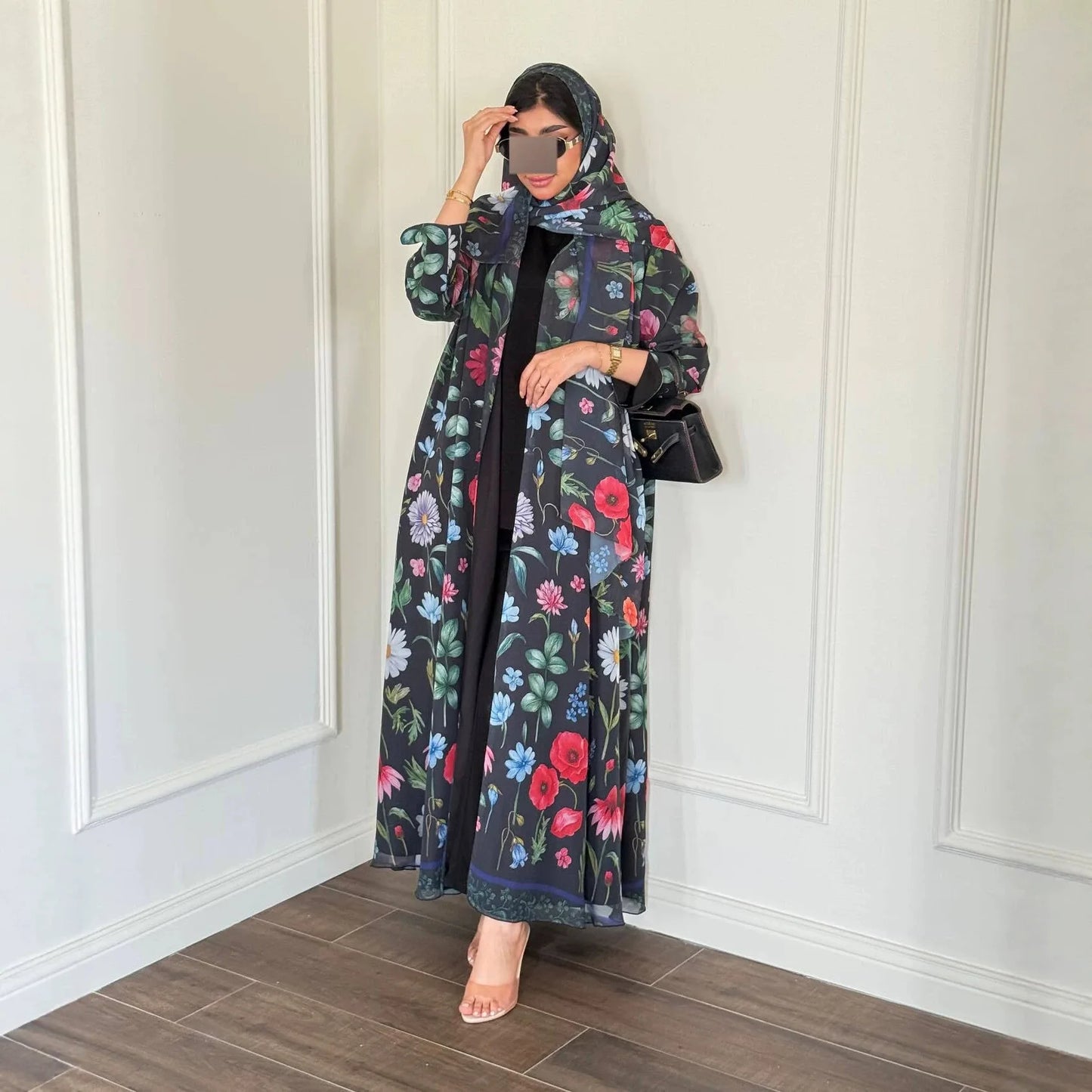 Abaya Hijab Women Eid Party Dresses Jalabiya Muslim Flower Print Cardigan Robe Khimar Ramadan Dubai Open Abayas Kaftan Vestidos