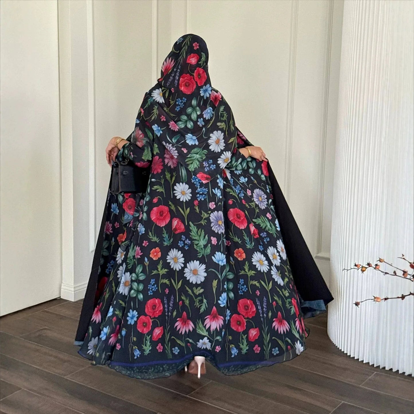 Abaya Hijab Women Eid Party Dresses Jalabiya Muslim Flower Print Cardigan Robe Khimar Ramadan Dubai Open Abayas Kaftan Vestidos