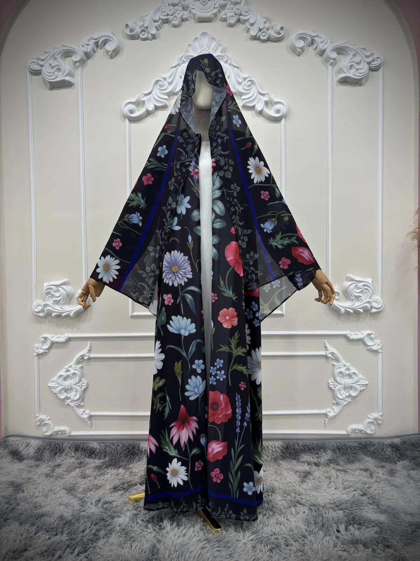 Abaya Hijab Women Eid Party Dresses Jalabiya Muslim Flower Print Cardigan Robe Khimar Ramadan Dubai Open Abayas Kaftan Vestidos