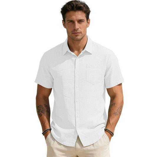 Wholesale Men's Casual Short Sleeve Pocket Open Front Shirt Solid Loose Fit Lapel Collar
