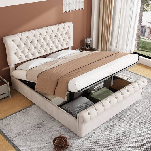 Wholesale Luxury Velvet King Size Bed Frame with Underbed Storage